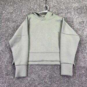 UNRL Hoodie Womens Small Gray Stretch Knit Pullover V Neck Cropped Logo